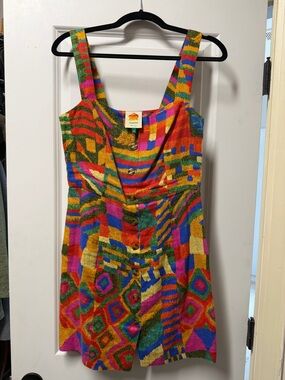 FARM Rio Bright Multicolor Geometric Button-Front Dress